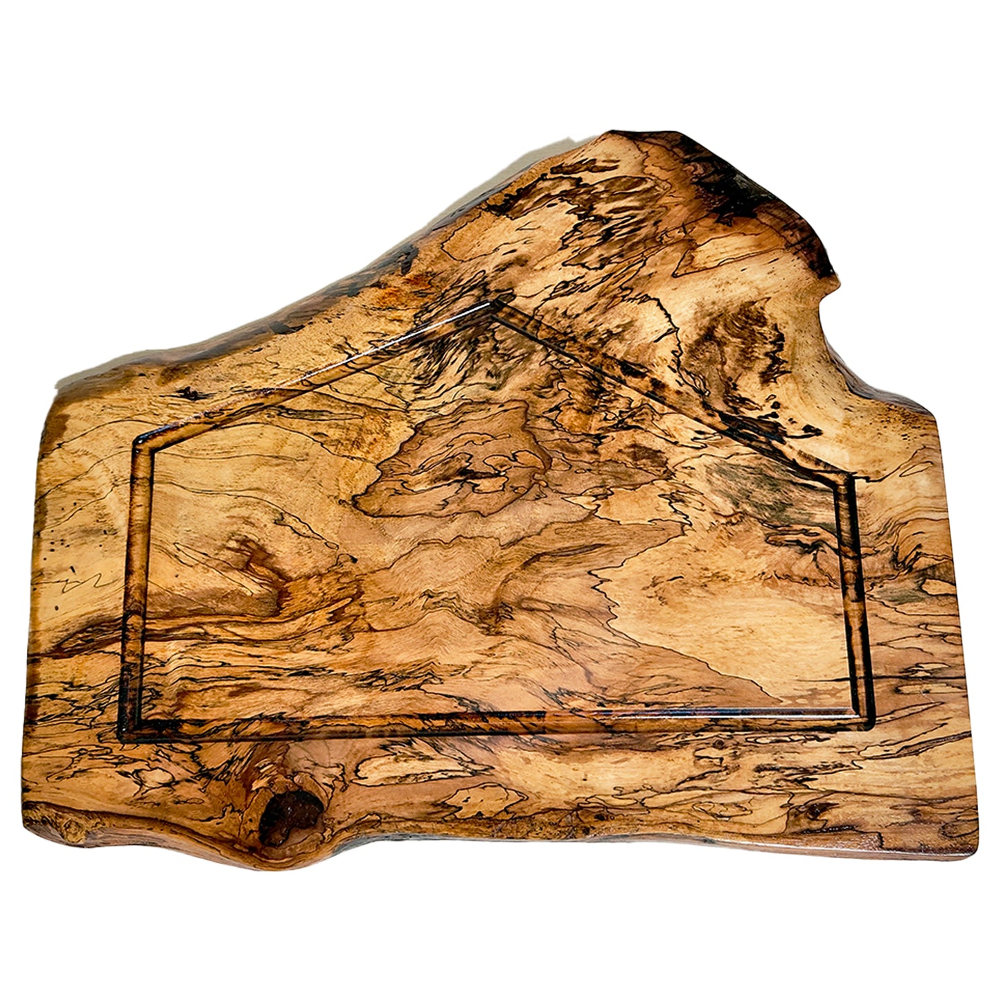15 inch by 18 inch Pecan wood cutting board with a natural finish on a white background