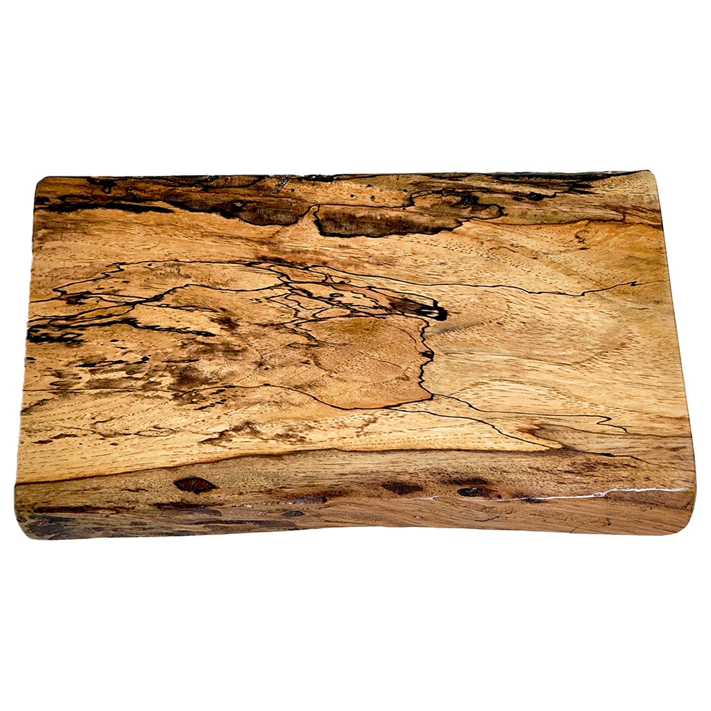 8 inch by 14 inch Pecan wood cutting board with a natural finish on a white background