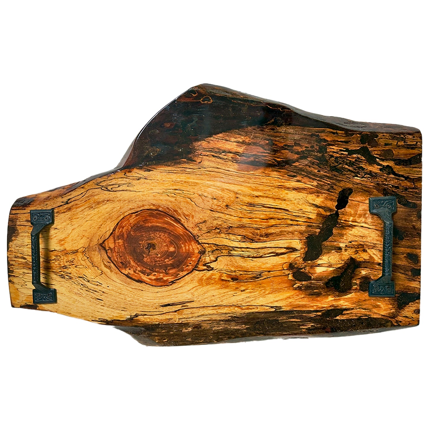 16 inch by 26 inch Pecan wood cutting board with a natural finish on a white background