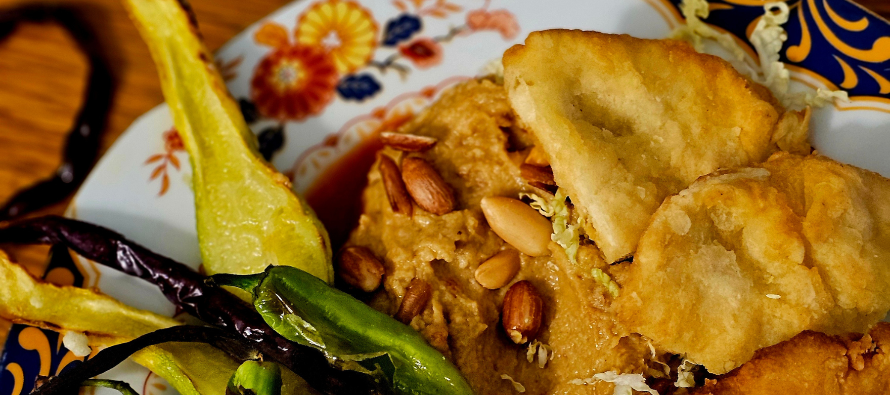 peanut hummus with naan and vegetables