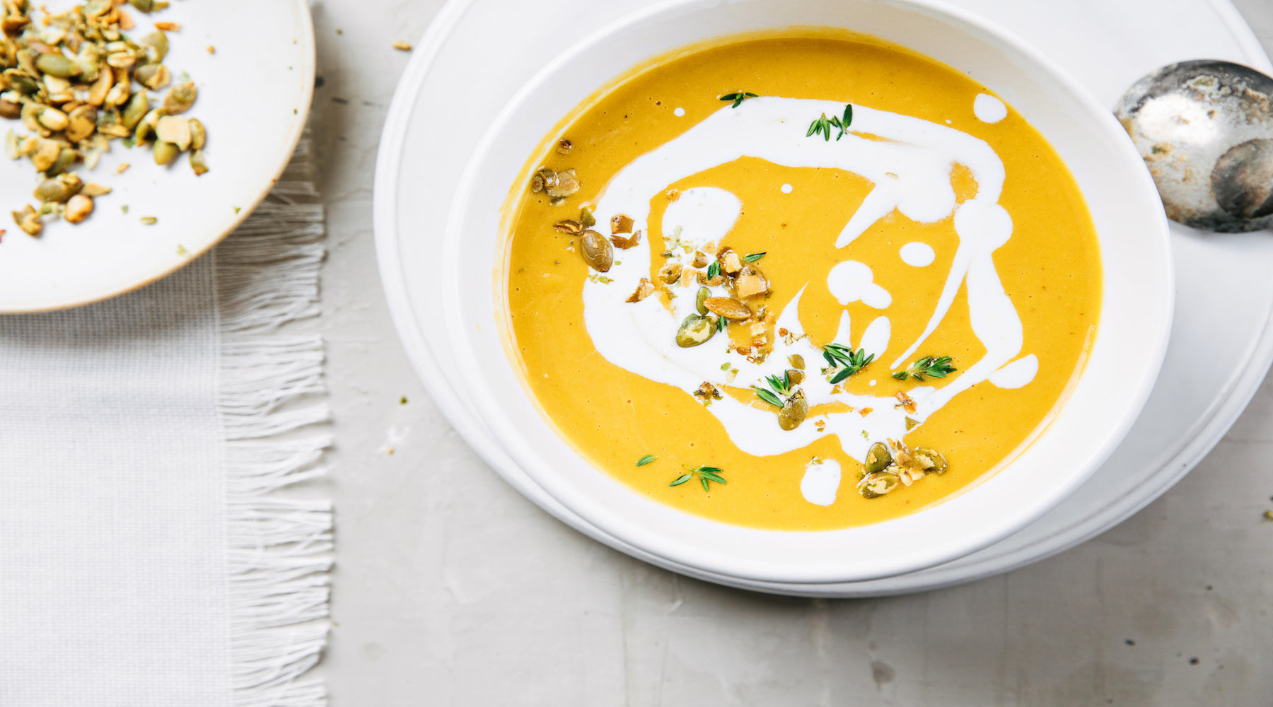This creamy bowl of butternut squash bisque is one of our favorite fall soups.