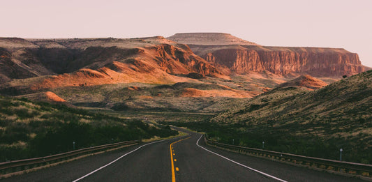 Two lane road leading to the Davis Mountains in West Texas