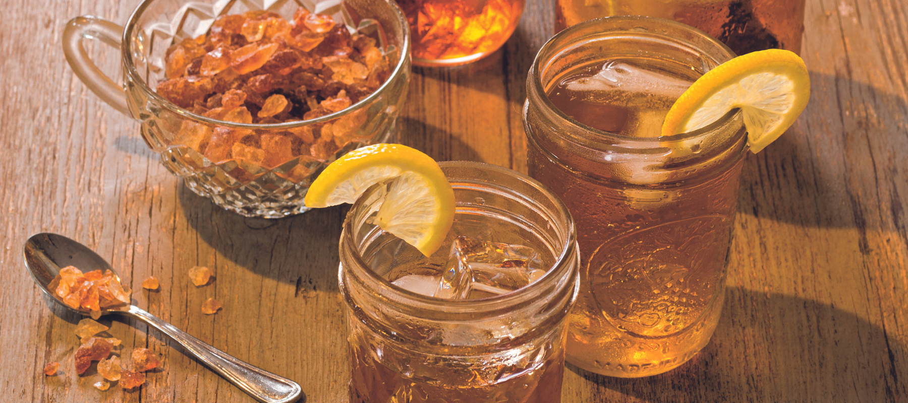 Classic Sweet Iced Tea in mason jars with lemon