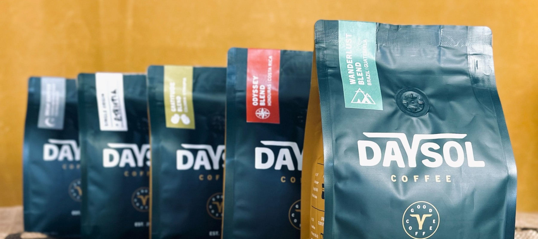 A line up of DaySol coffee beans