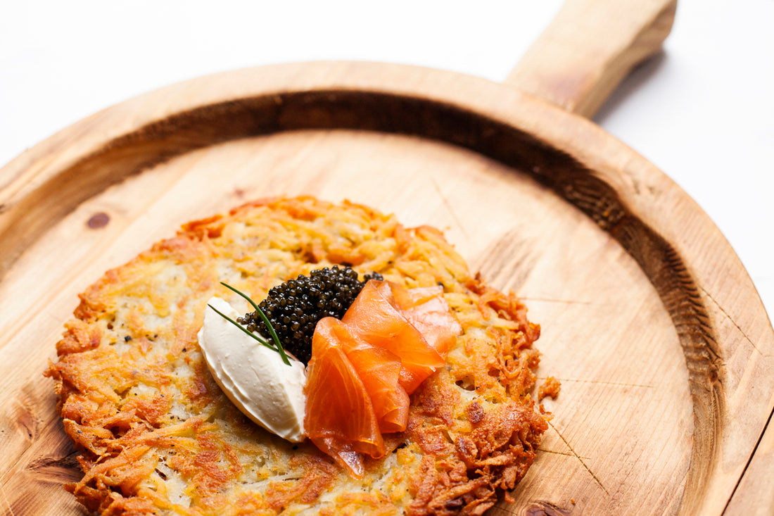 Recipe: Rösti Potato Cakes with Crème Fraîche and Caviar