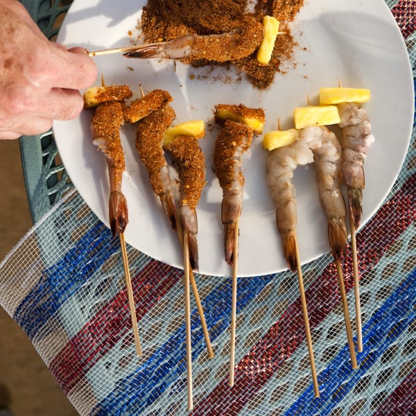 Recipe: Jerk-Rubbed Shrimp and Pineapple Skewers