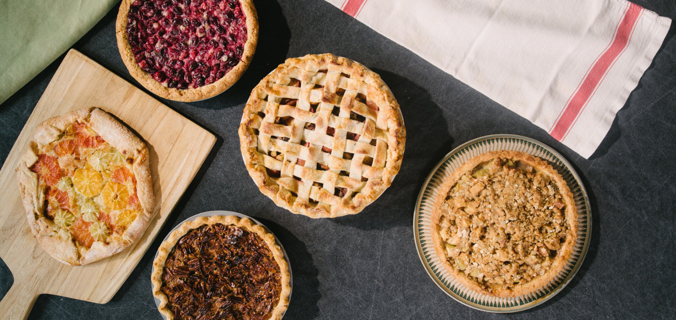 5 of TLP's best pie recipes arranged on a table