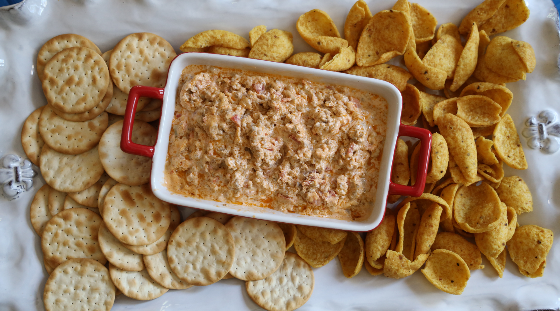 Our ultimate Super Bowl snacks include Big Delicious Dip with chips 