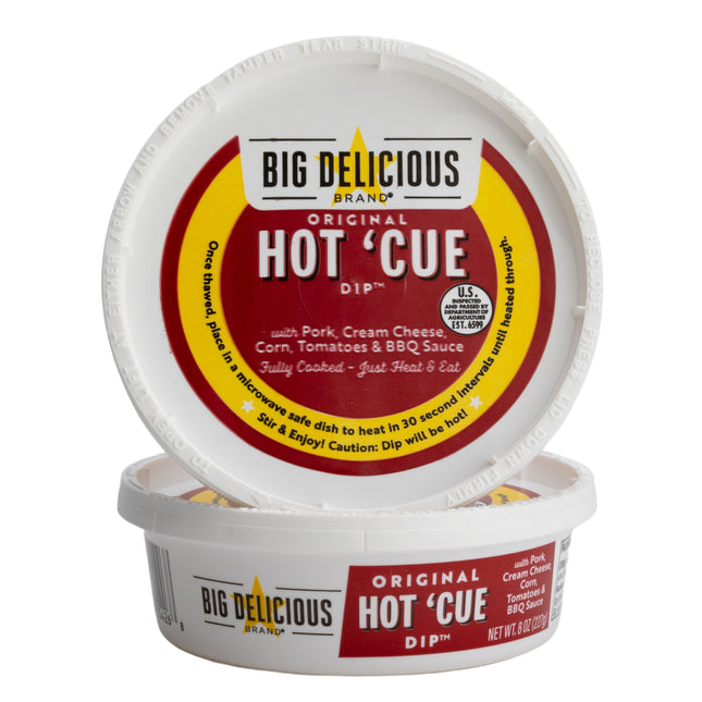 Package of Big Delicious Brand's Hot 'Cue spicy Dip 8 ounce  container