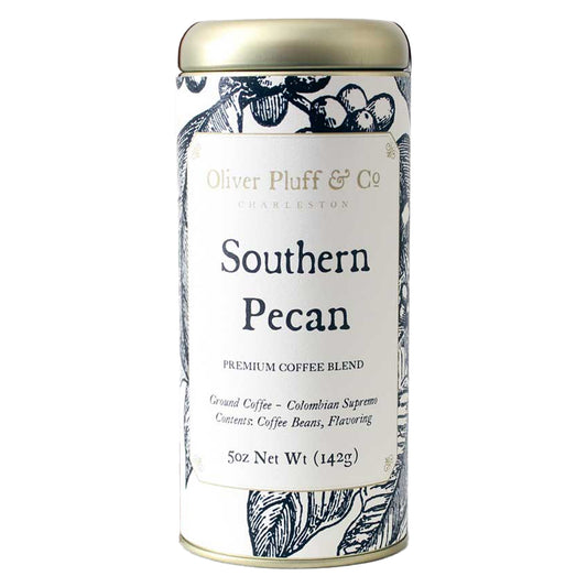 Oliver Pluff & Co. Southern Pecan Coffee Tin Front