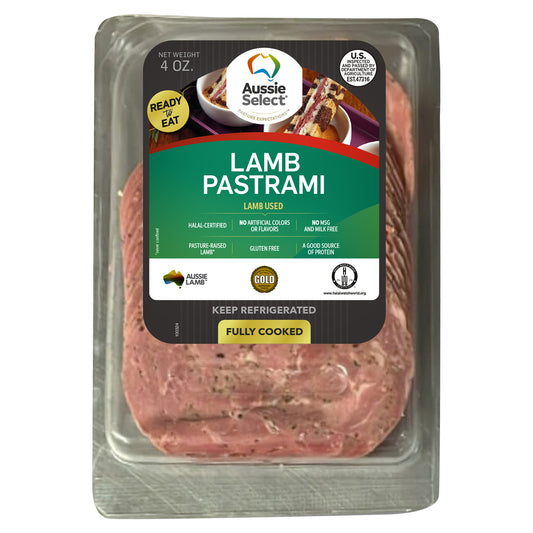 Aussie Select Sliced Lamb Pastrami 4 oz package