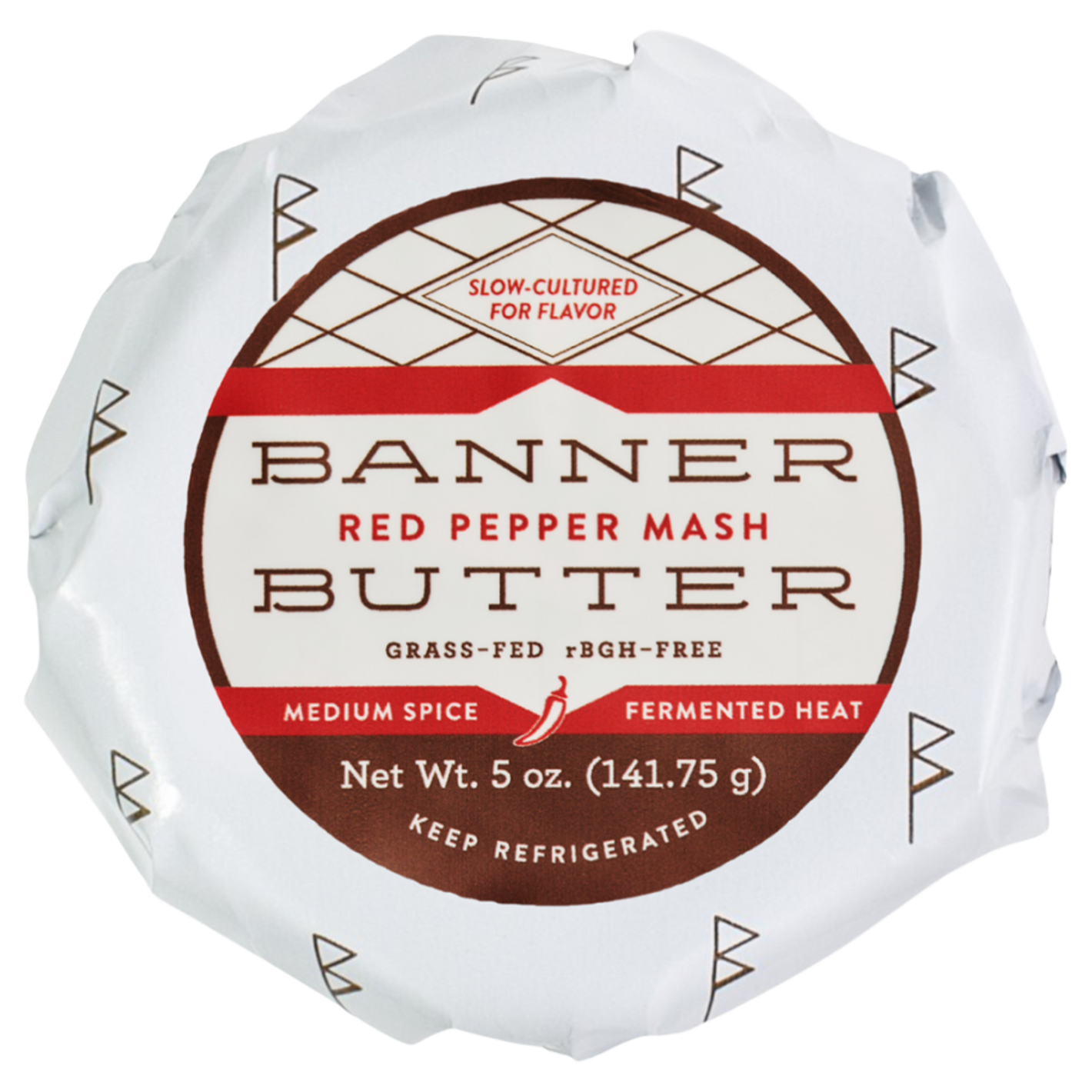Banner Butter Red Pepper Mash cultured butter made with fermented Fresno peppers