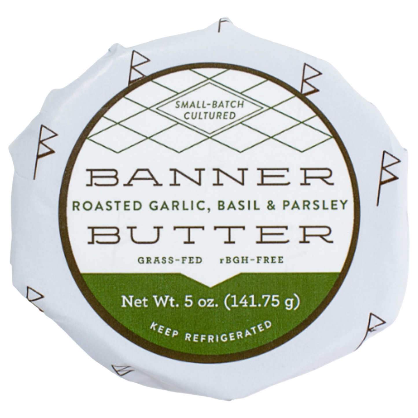 Banner Butter Roasted Garlic Basil and Parsley cultured butter with roasted garlic and fresh herbs