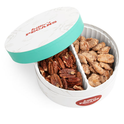 Billies Original Pecan Duo with Cinnamon Sugar and Toasted Pecans in tin
