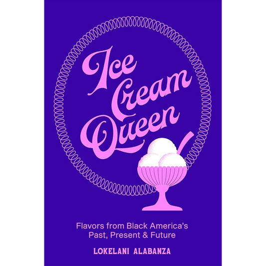 Book cover of 'Ice Cream Queen' with pink text and ice cream illustration on a purple background