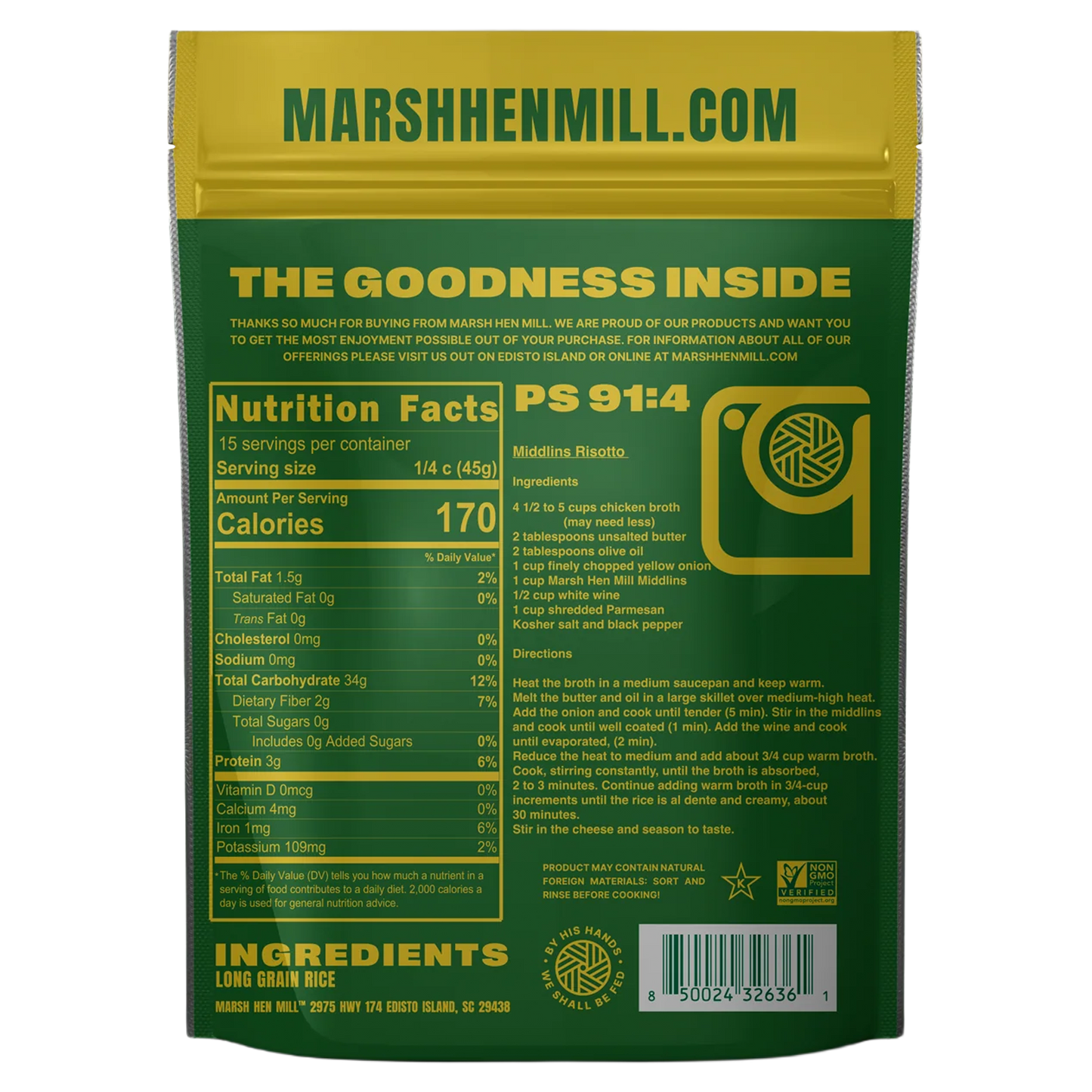 Marsh Hen Mill Carolina Gold Middlins Rice