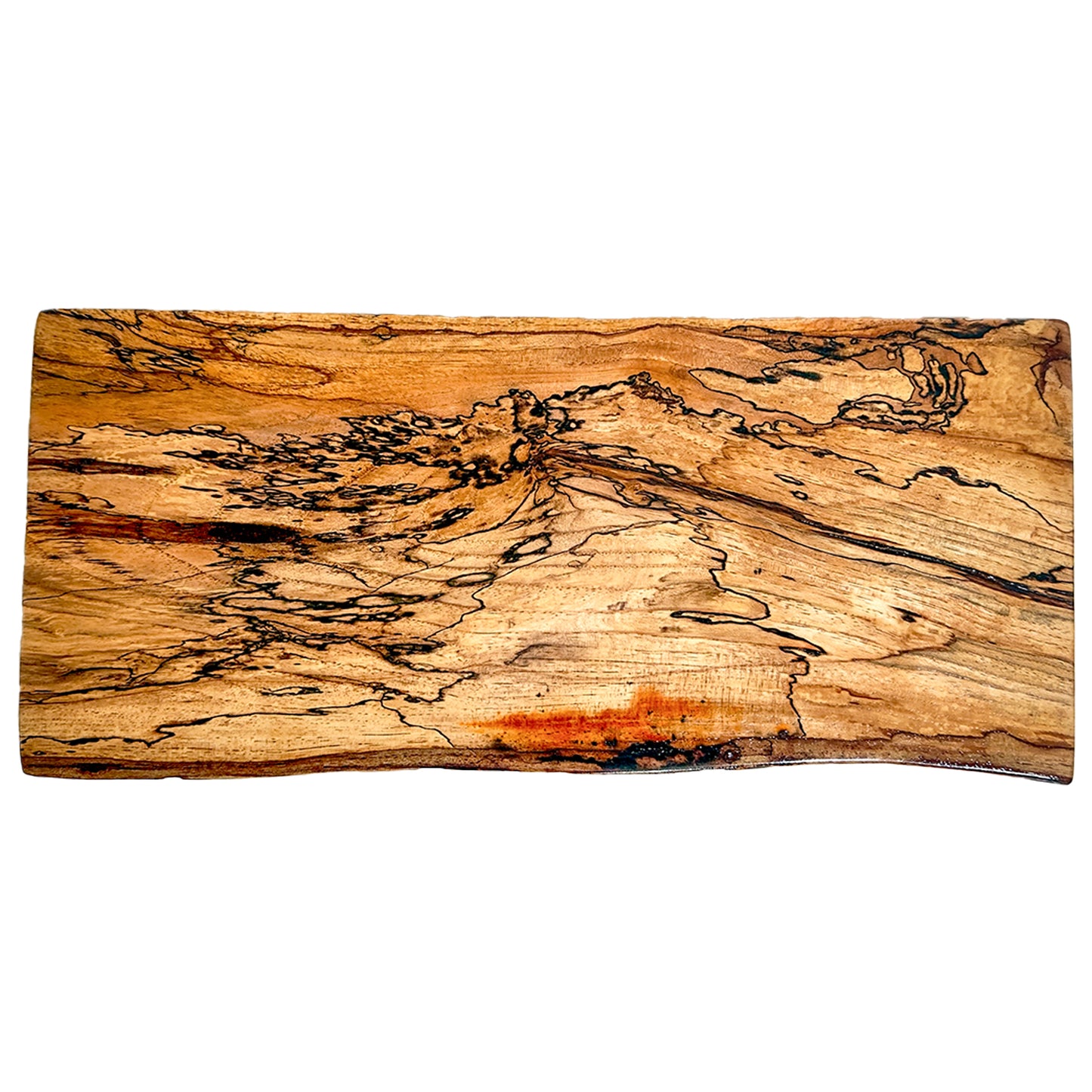 8 inch by 18 inch Pecan wood cutting board with a natural finish on a white background 