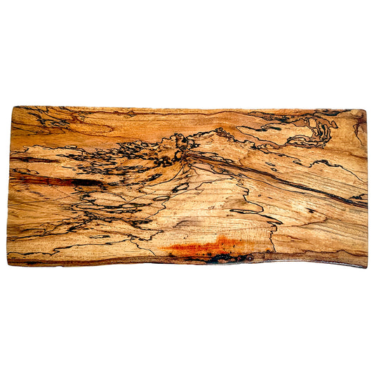 8 inch by 18 inch Pecan wood cutting board with a natural finish on a white background 