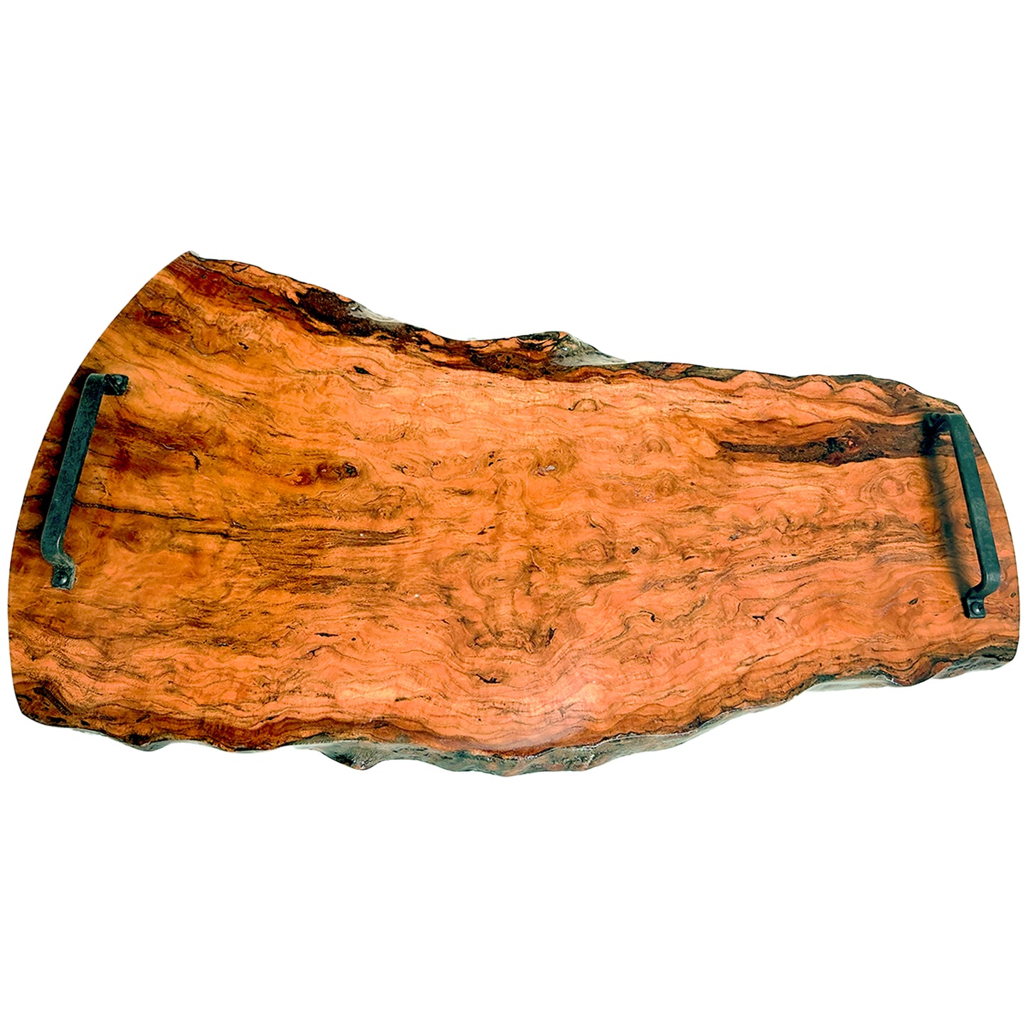 14 inch by 28 inch Pecan wood cutting board with a natural finish on a white background 