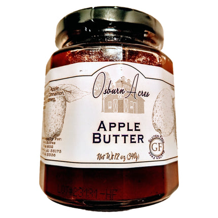 Osburn Acres Apple Butter in glass jar. 