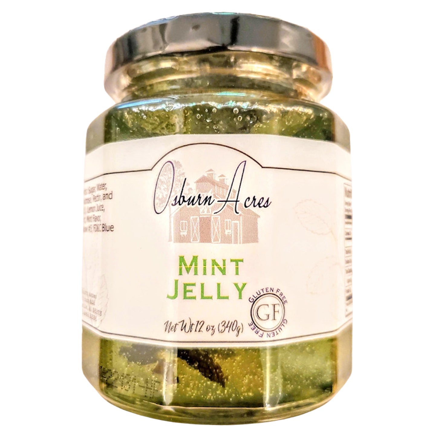 Osburn Acres Mint Jelly in glass jar. 