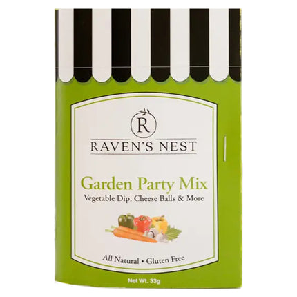 A package of "Raven's Nest Garden Party Mix" with a green background featuring the brand logo