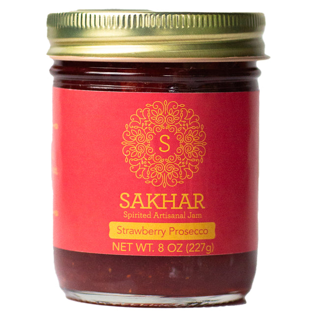 Sakhar Jams Strawberry Prosecco Jam in 8oz Glass Jar 