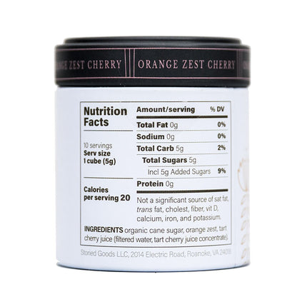 Storied Goods Orange Cherry Sugar Cubes back of tin with nutrition information