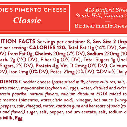 Birdie's Classic Pimento Cheese Nutrition