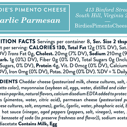 Birdie's Garlic Parmesan Pimento Cheese Nutrition