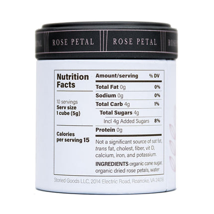 Storied Goods Rose Petal Sugar Cube Nutrition Label